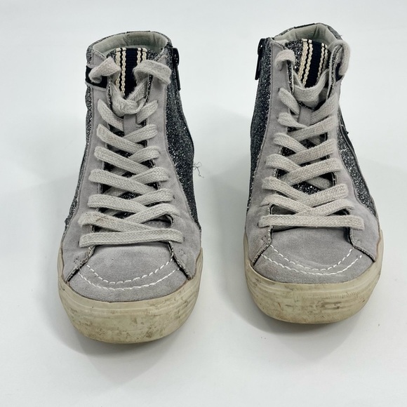 Shu Shop Roxanne Black Silver shiny Mid High Top Sneaker Tennis Shoe Women's 7 - Picture 5 of 10